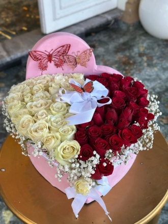 35 CM KUTUDA BEYAZ - KIRMIZI GÜL