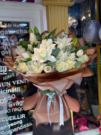 KAHVERENGİ DETAYLI BEYAZ KARIŞIK ARAJMAN